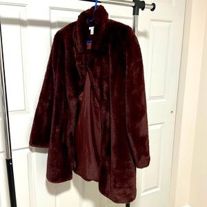 Burgundy Faux Fur Coat